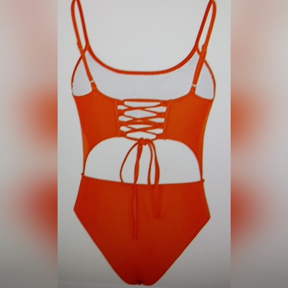 NWOT HIGH LEG CUT OUT ONE PIECE STRAPPY BACK TIE - Picture 4 of 14